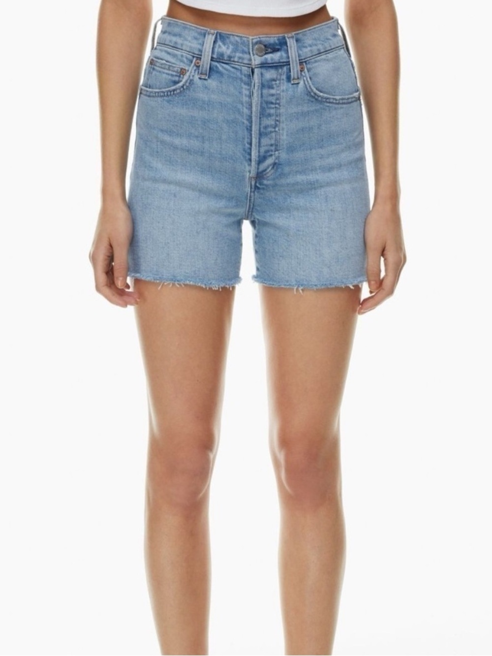 Denim Forum The ‘50s Arlo Mid Thigh Short Light Wash High Rise Women Size 24